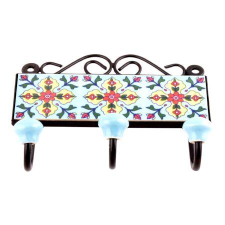 Turquoise Red Tiny Flower Tiles Hooks